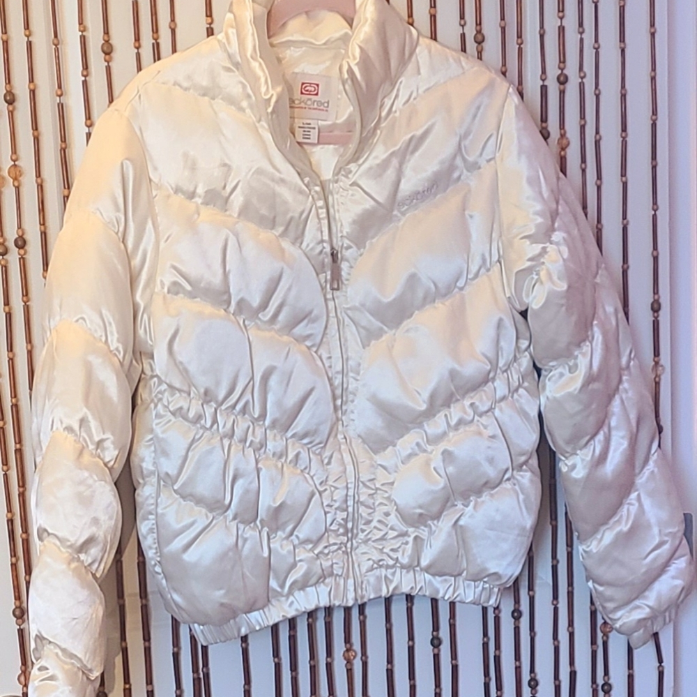 Vintage 90s Lg EckoRed Womens White Down Puffer Coat! Beautiful!